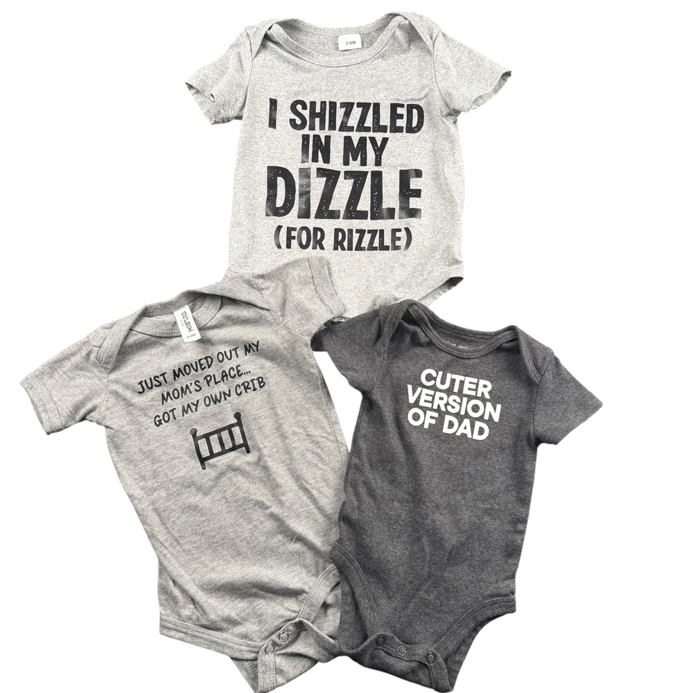 Baby Bodysuit Onesie Set 3 Pack Funny Saying Grey White Dark Grey 0 6M 146